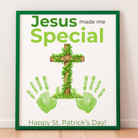 Jesus Made Me Special St. Patrick’s Day Handprint Craft Printable | Christian Shamrock Cross Keepsake Art PDF | Faith-Based Kids Activity