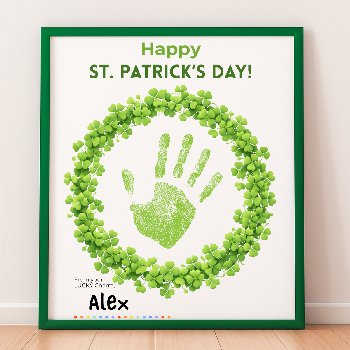 St. Patrick’s Day Handprint Craft Printable | Shamrock Wreath Keepsake Art for Kids | Personalized St. Patrick’s Day Activity PDF