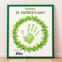 St. Patrick’s Day Handprint Craft Printable | Shamrock Wreath Keepsake Art for Kids | Personalized St. Patrick’s Day Activity PDF