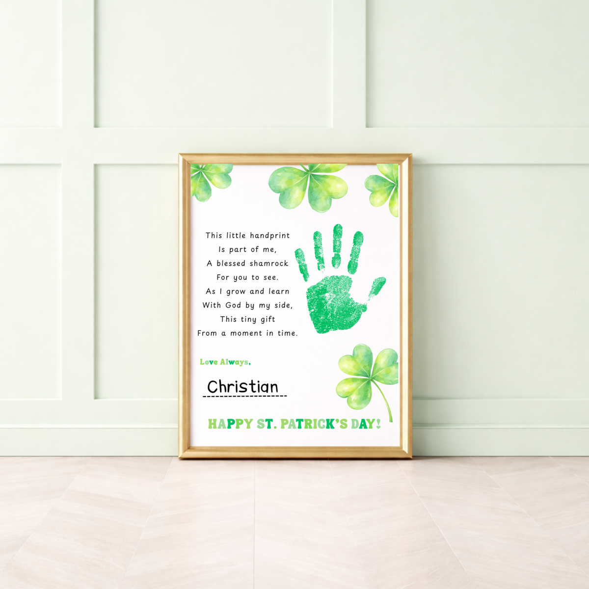 Christian This Little Handprint Blessed Shamrock Poem St. Patrick’s Day Handprint Craft Printable | Christian Clover Keepsake Art PDF | Faith-Based Kids Activity