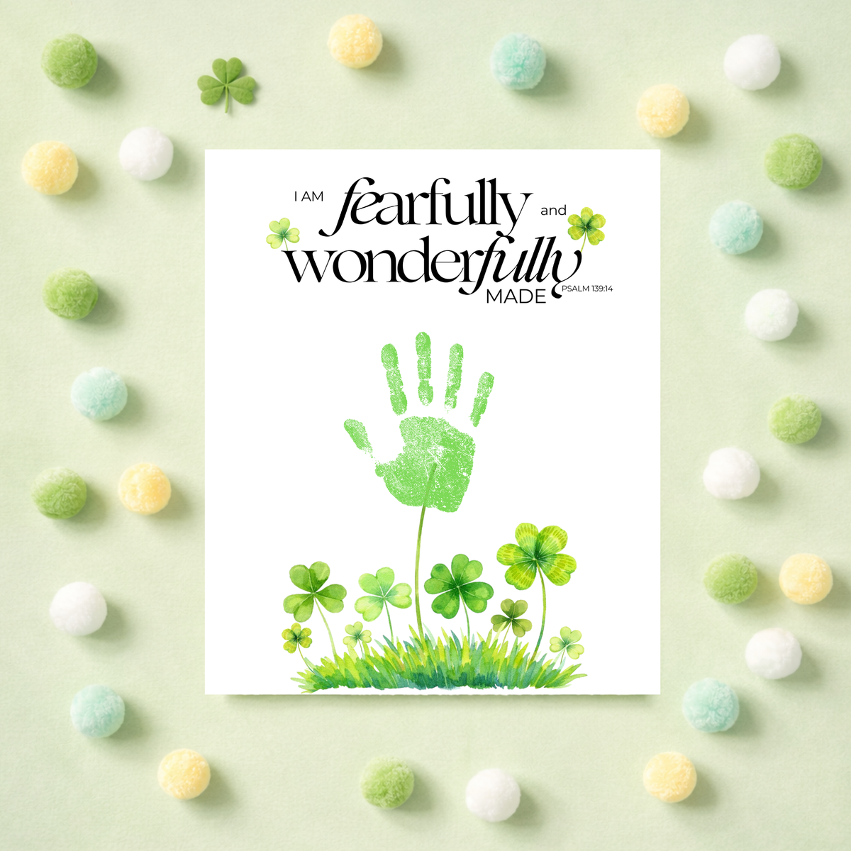Fearfully and Wonderfully Made Handprint Craft Printable | Christian St. Patrick’s Day Keepsake Art | Psalm 139:14 Kids Activity PDF