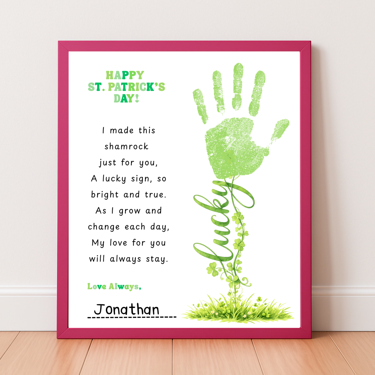 St. Patrick’s Day Handprint Craft Printable | Shamrock Poem Keepsake for Kids | Personalized St. Patrick’s Day Digital Print