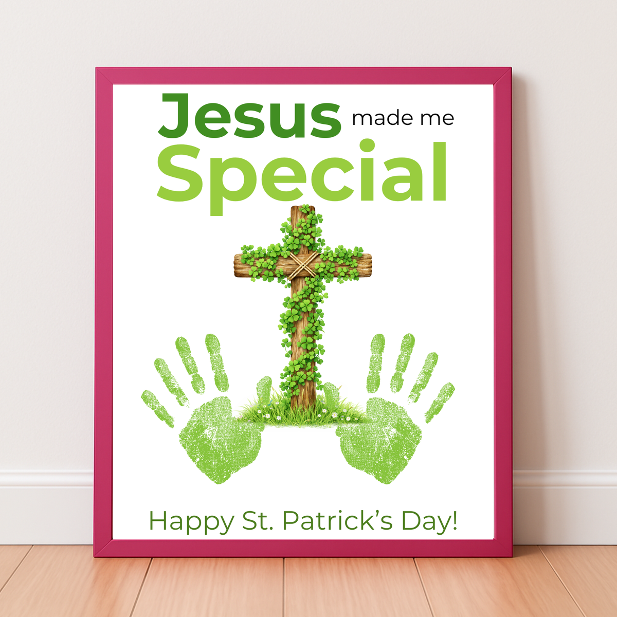Jesus Made Me Special St. Patrick’s Day Handprint Craft Printable | Christian Shamrock Cross Keepsake Art PDF | Faith-Based Kids Activity