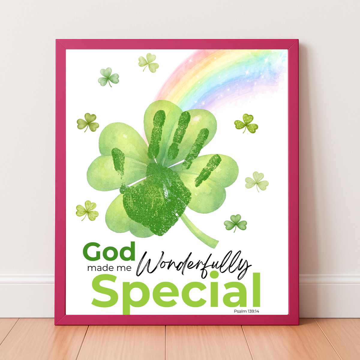 God Made Me Wonderfully Special St. Patrick’s Day Handprint Craft Printable | Christian Shamrock Keepsake Art PDF | Faith-Based Kids Activity