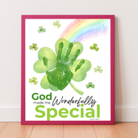 God Made Me Wonderfully Special St. Patrick’s Day Handprint Craft Printable | Christian Shamrock Keepsake Art PDF | Faith-Based Kids Activity