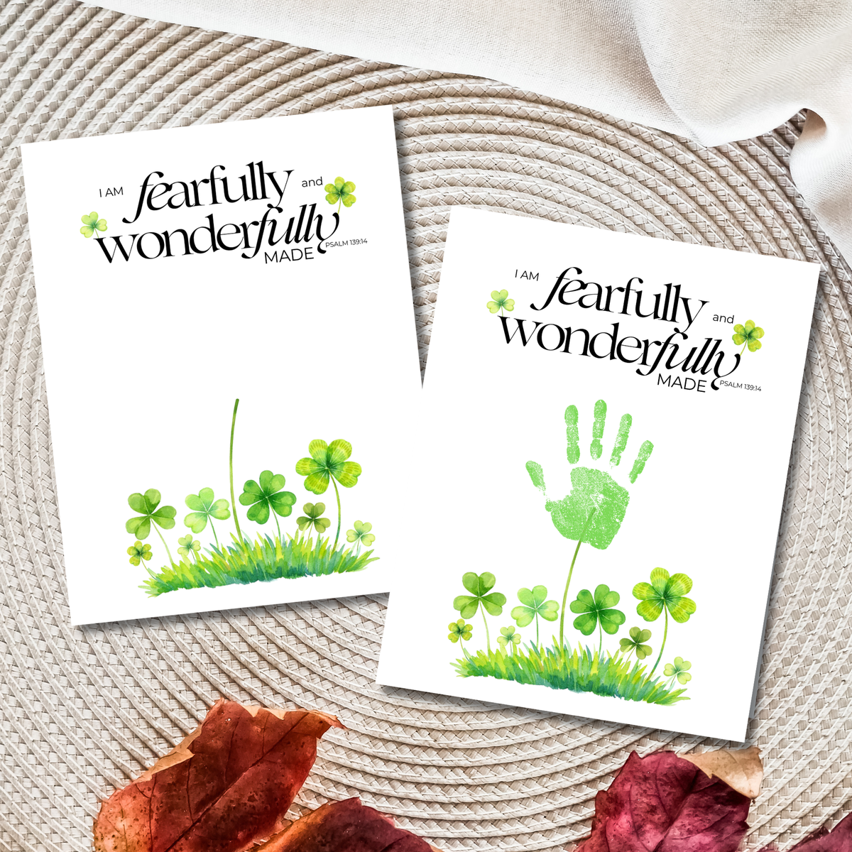 Fearfully and Wonderfully Made Handprint Craft Printable | Christian St. Patrick’s Day Keepsake Art | Psalm 139:14 Kids Activity PDF