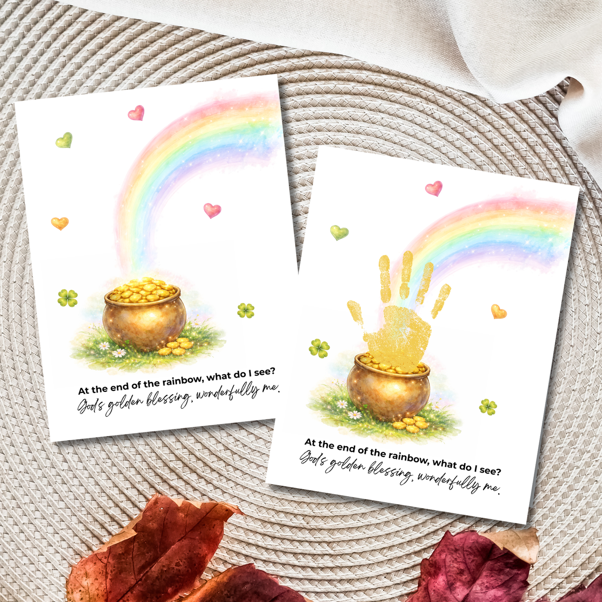 At the End of the Rainbow Handprint Craft Printable | Christian St. Patrick’s Day Keepsake Art | Faith-Based Kids Activity PDF