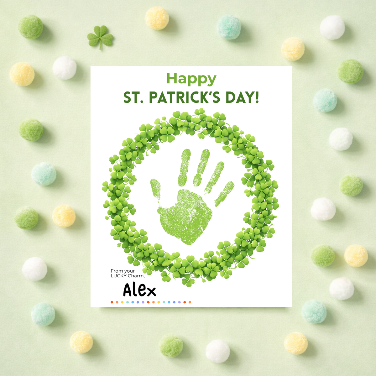 St. Patrick’s Day Handprint Craft Printable | Shamrock Wreath Keepsake Art for Kids | Personalized St. Patrick’s Day Activity PDF