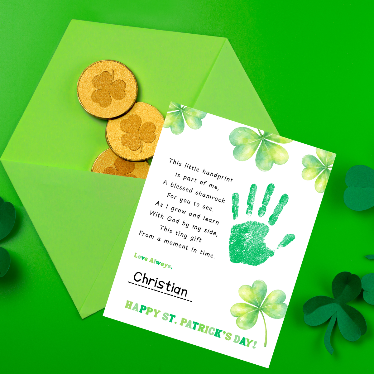 Christian This Little Handprint Blessed Shamrock Poem St. Patrick’s Day Handprint Craft Printable | Christian Clover Keepsake Art PDF | Faith-Based Kids Activity