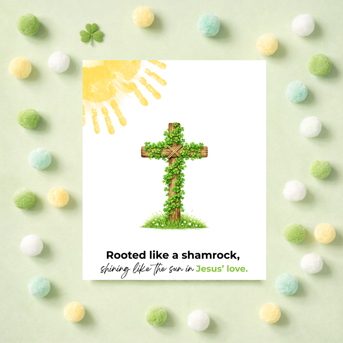 Rooted Like a Shamrock St. Patrick’s Day Handprint Craft Printable | Christian Cross Keepsake Art PDF | Faith-Based Kids Activity
