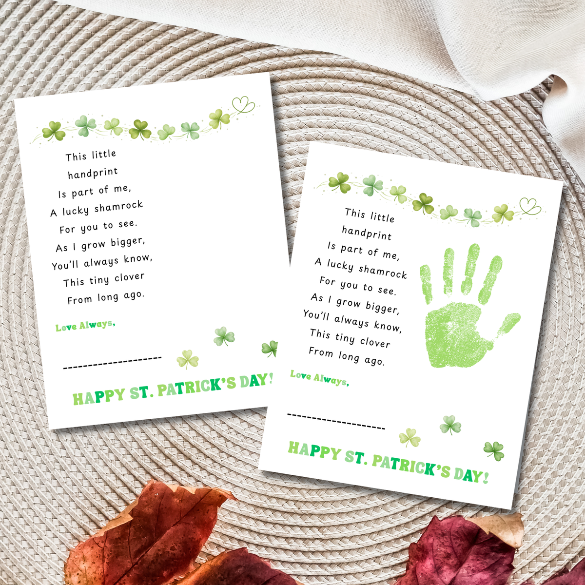 Lucky Shamrock Handprint Poem Printable | St. Patrick’s Day Keepsake Art | Kids Handprint Craft PD