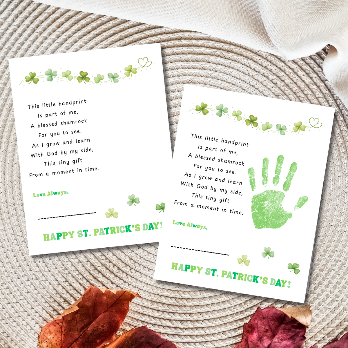 Christian Clover Poem Handprint Craft, St. Patrick’s Day Keepsake Art | Faith-Based Kids Activity PDF