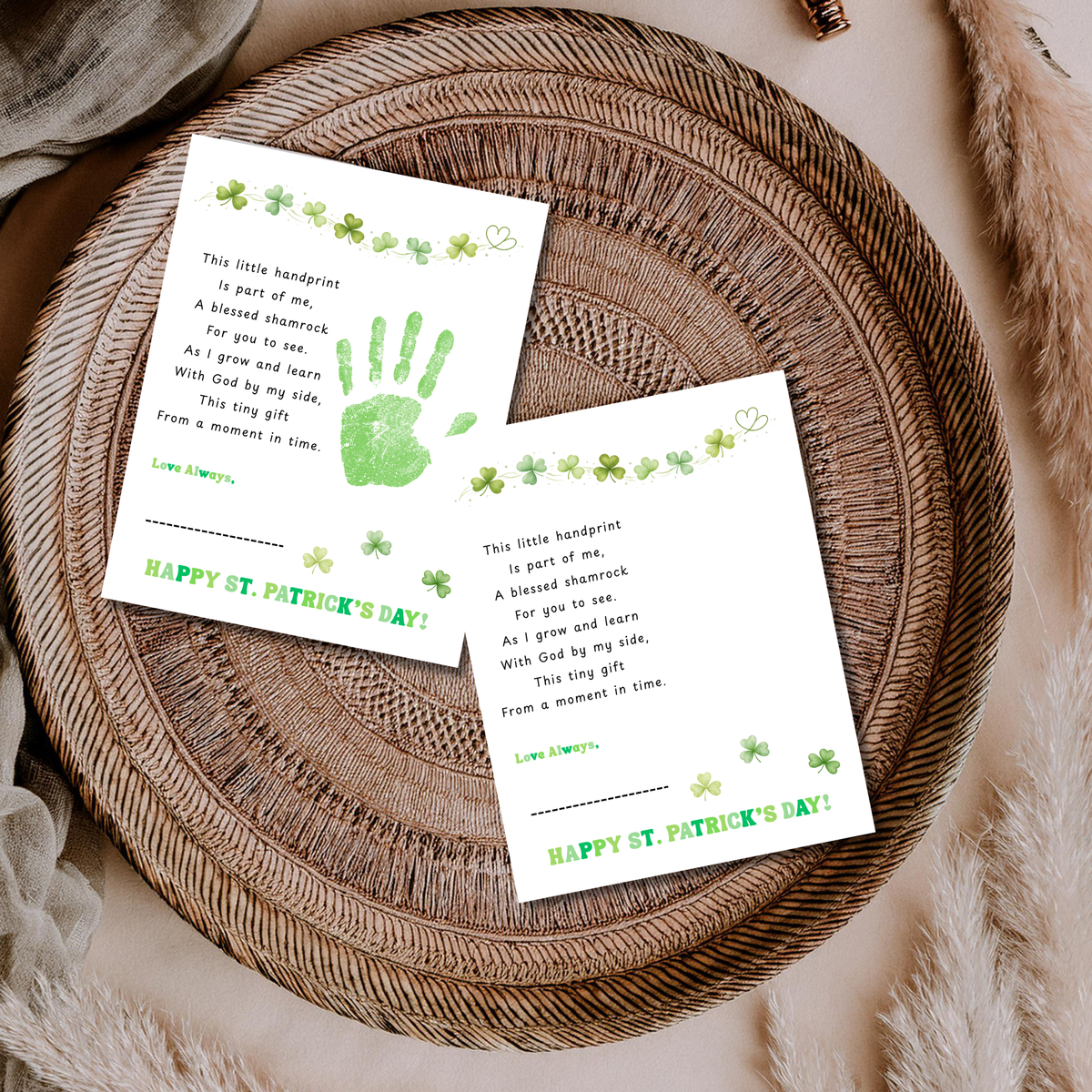 Christian Clover Poem Handprint Craft, St. Patrick’s Day Keepsake Art | Faith-Based Kids Activity PDF