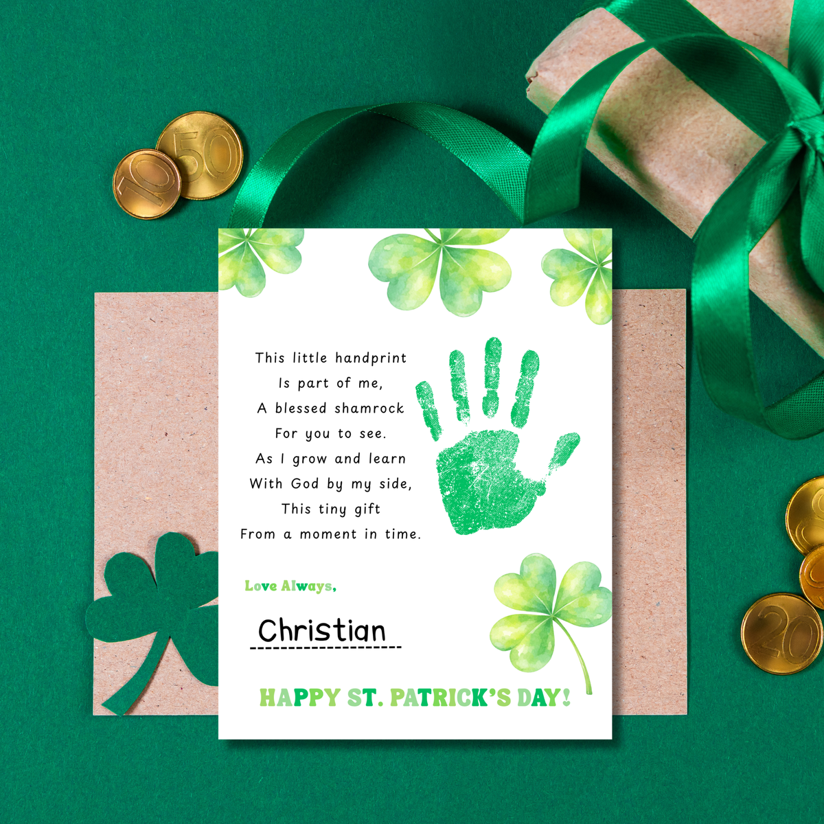 Christian This Little Handprint Blessed Shamrock Poem St. Patrick’s Day Handprint Craft Printable | Christian Clover Keepsake Art PDF | Faith-Based Kids Activity