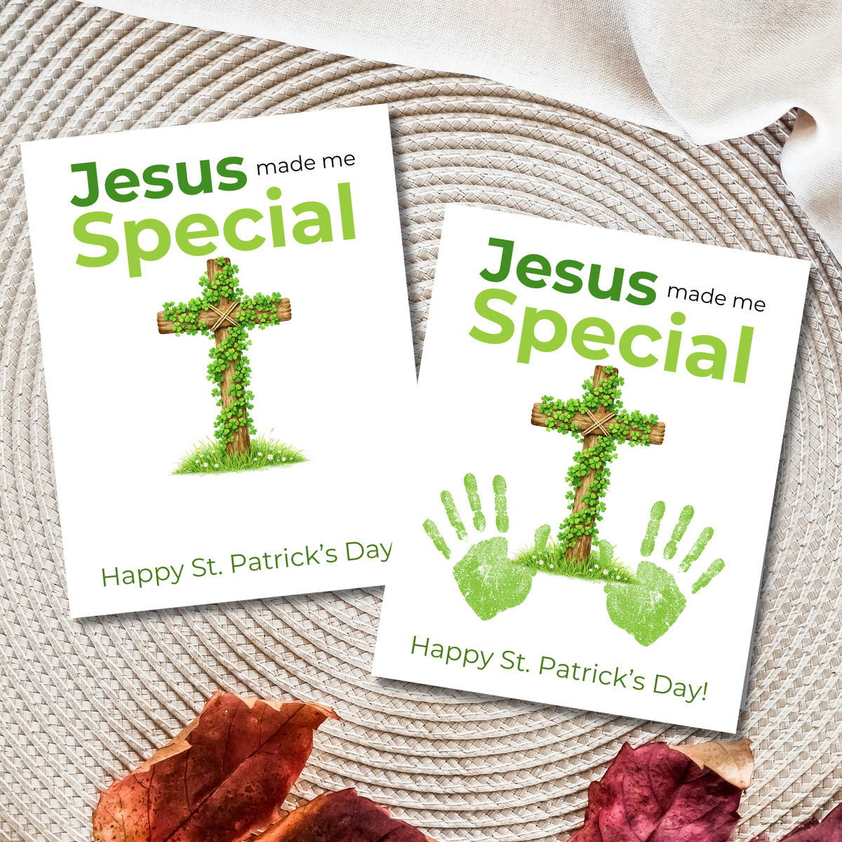 Jesus Made Me Special St. Patrick’s Day Handprint Craft Printable | Christian Shamrock Cross Keepsake Art PDF | Faith-Based Kids Activity