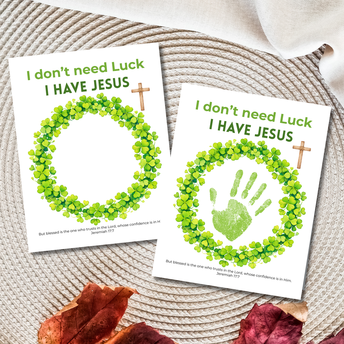 I Don’t Need Luck, I Have Jesus Handprint Craft Printable | Christian St. Patrick’s Day Keepsake | Shamrock Wreath Faith Activity PDF