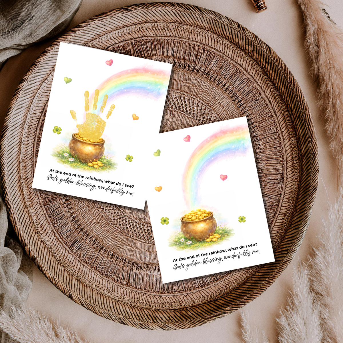 At the End of the Rainbow Handprint Craft Printable | Christian St. Patrick’s Day Keepsake Art | Faith-Based Kids Activity PDF