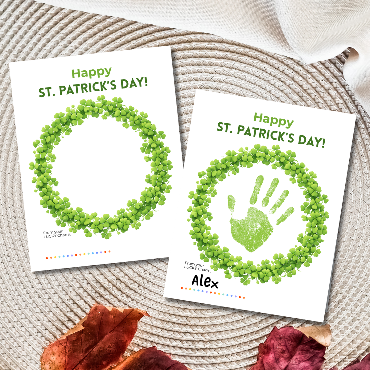 St. Patrick’s Day Handprint Craft Printable | Shamrock Wreath Keepsake Art for Kids | Personalized St. Patrick’s Day Activity PDF