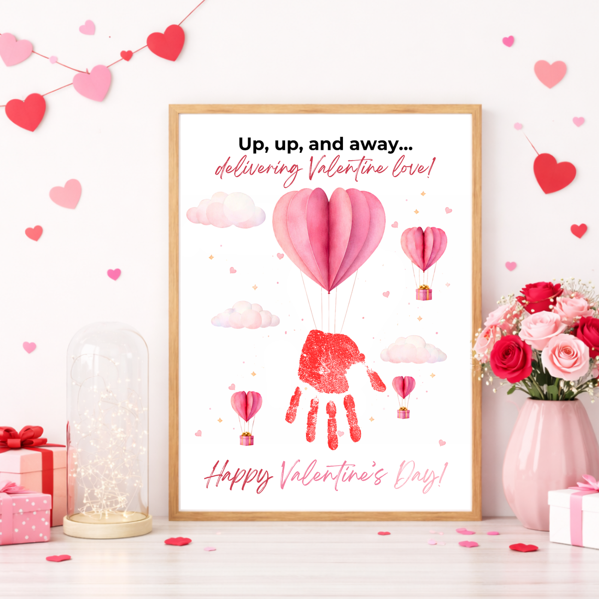 Valentine Hot Air Balloon Handprint Craft | Up Up and Away Valentine Printable for Kids