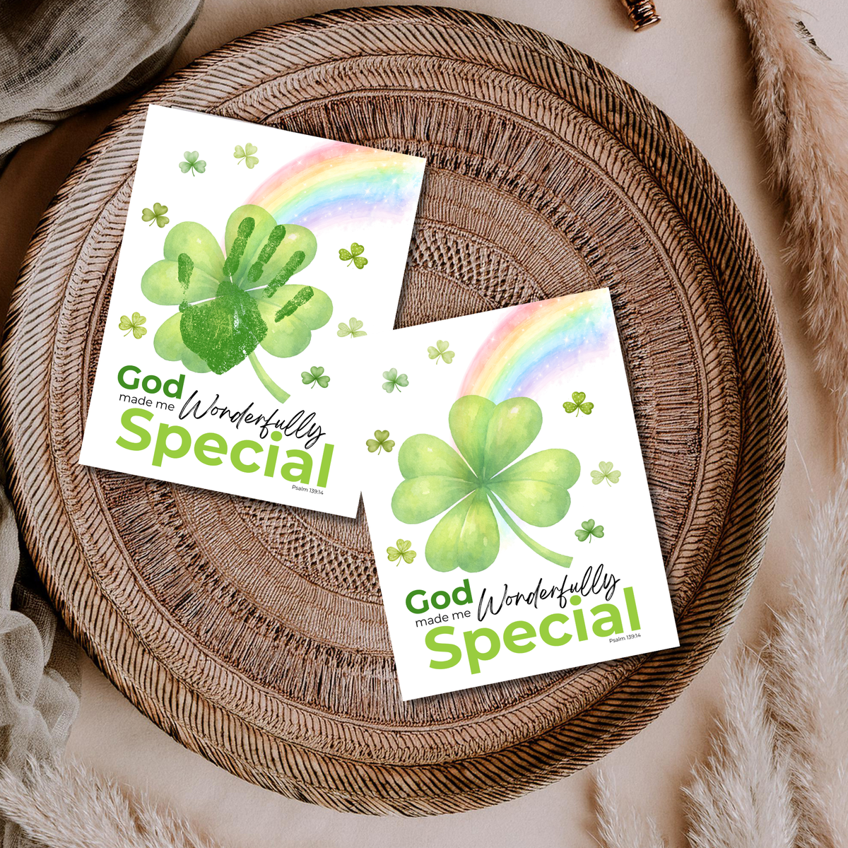 God Made Me Wonderfully Special St. Patrick’s Day Handprint Craft Printable | Christian Shamrock Keepsake Art PDF | Faith-Based Kids Activity