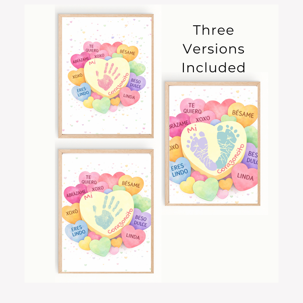 Spanish Valentine Handprint Craft for Kids | Mi Corazoncito Conversation Hearts Printable | Preschool Valentine Keepsake