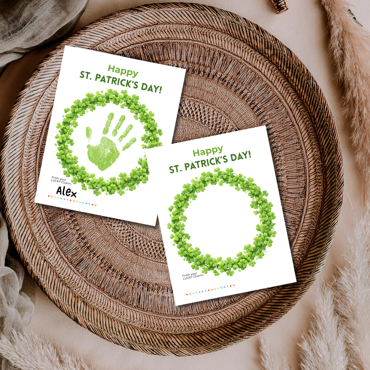 St. Patrick’s Day Handprint Craft Printable | Shamrock Wreath Keepsake Art for Kids | Personalized St. Patrick’s Day Activity PDF