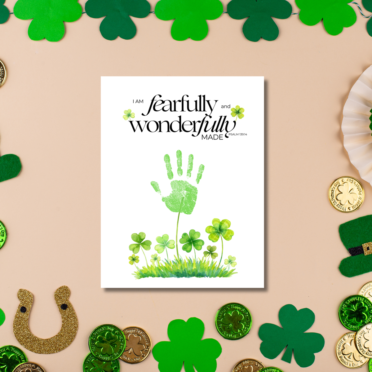 Fearfully and Wonderfully Made Handprint Craft Printable | Christian St. Patrick’s Day Keepsake Art | Psalm 139:14 Kids Activity PDF