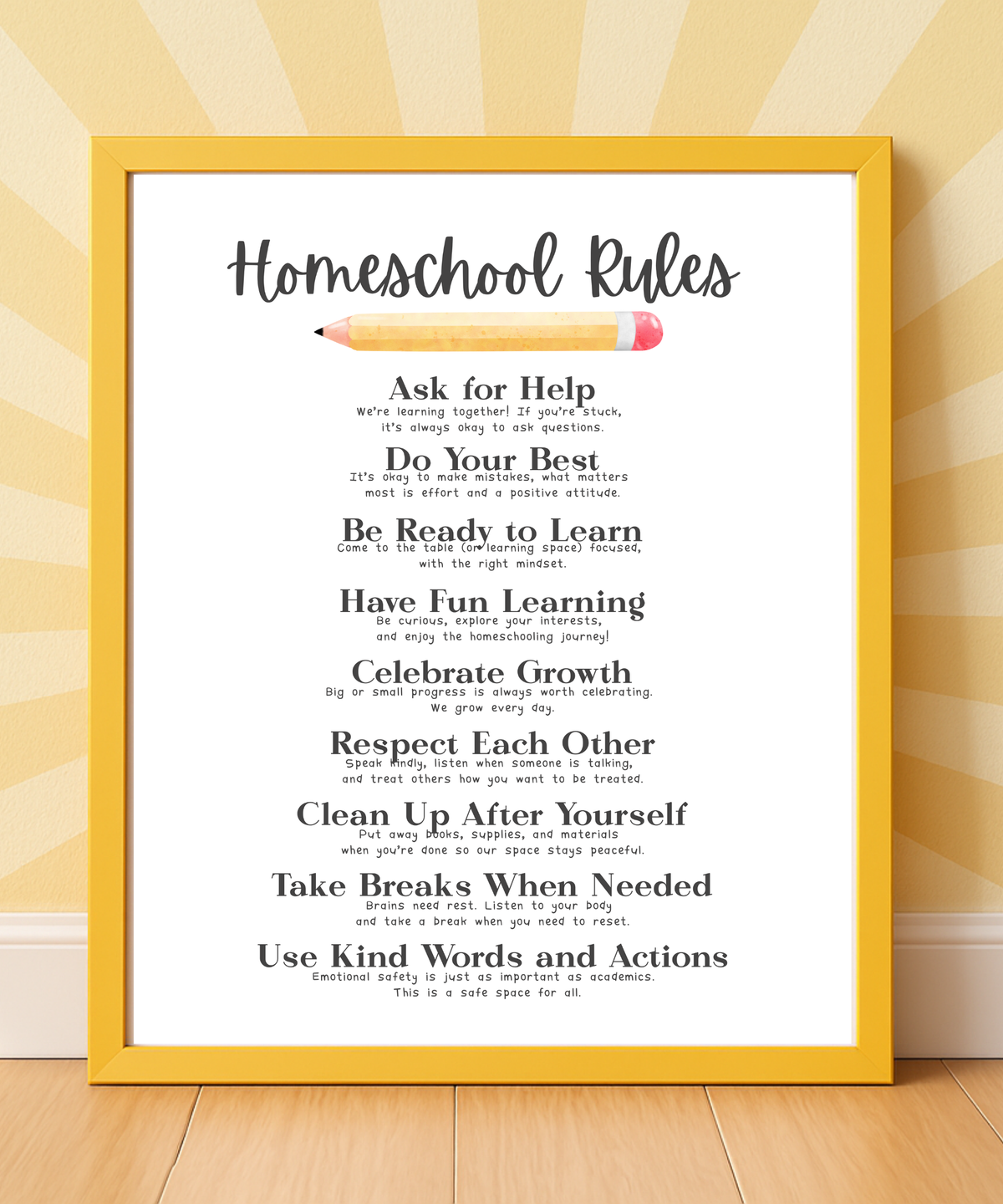 Homeschool Rules Poster | Learning Expectations Chart for Kids | Classroom Behavior Guide | Educational Wall Art for Home or School