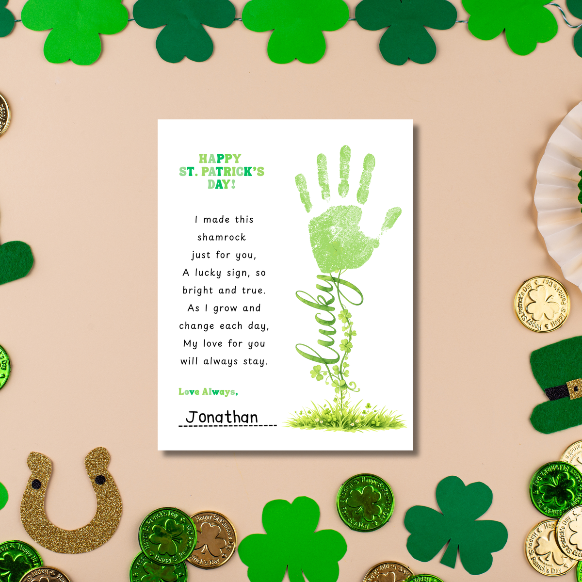 St. Patrick’s Day Handprint Craft Printable | Shamrock Poem Keepsake for Kids | Personalized St. Patrick’s Day Digital Print