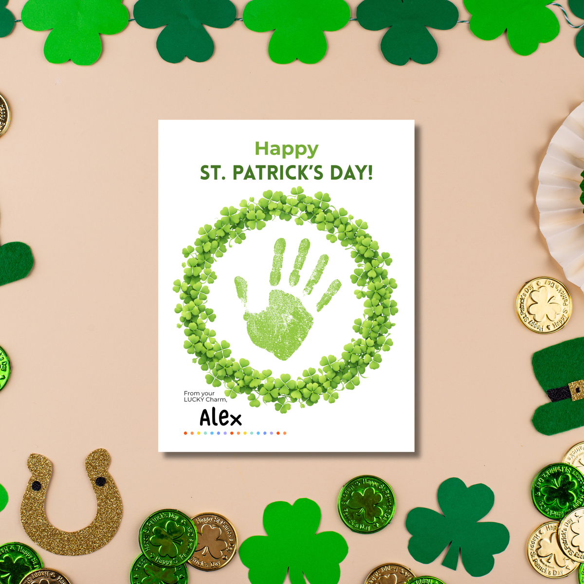 St. Patrick’s Day Handprint Craft Printable | Shamrock Wreath Keepsake Art for Kids | Personalized St. Patrick’s Day Activity PDF