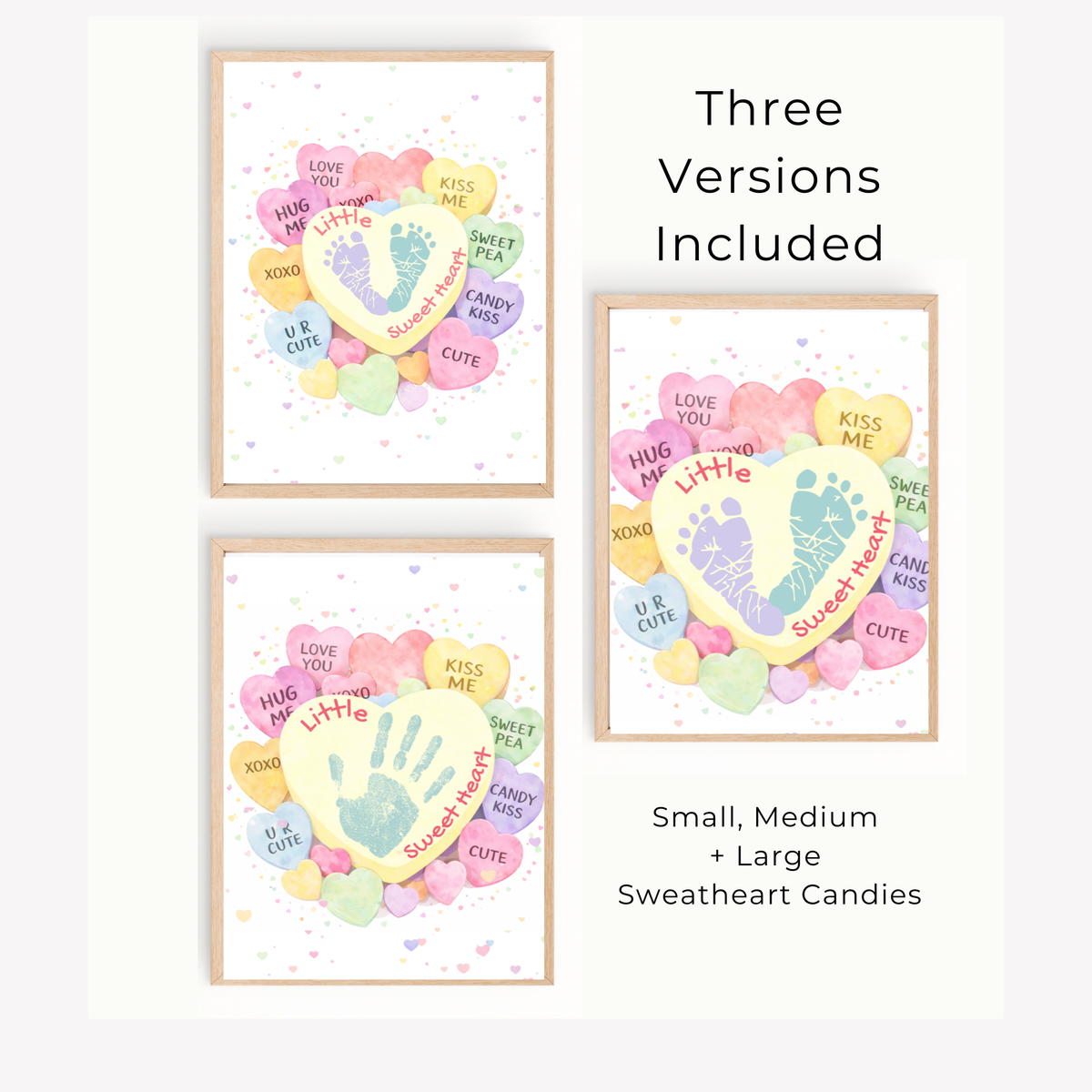 Valentine Sweetheart Candy Handprint & Footprint Craft for Kids | Conversation Heart Keepsake Printable