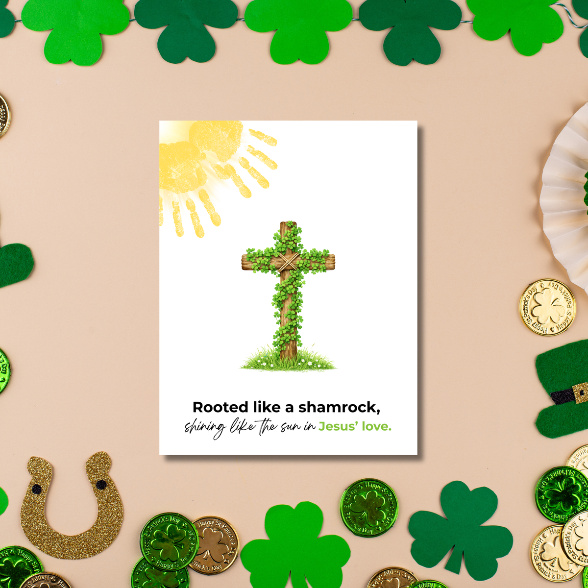 Rooted Like a Shamrock St. Patrick’s Day Handprint Craft Printable | Christian Cross Keepsake Art PDF | Faith-Based Kids Activity