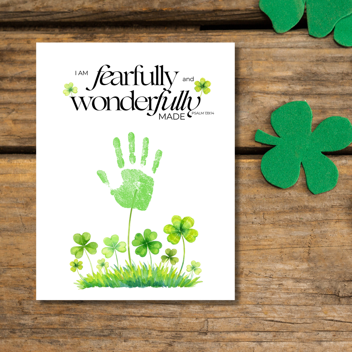 Fearfully and Wonderfully Made Handprint Craft Printable | Christian St. Patrick’s Day Keepsake Art | Psalm 139:14 Kids Activity PDF