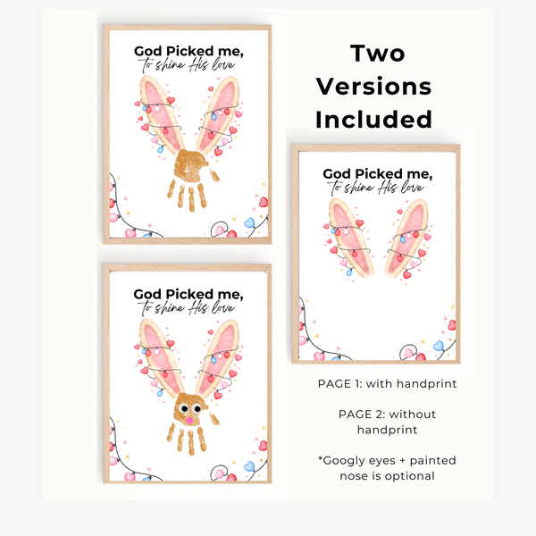 Christian Valentine Bunny Handprint Craft for Kids | God Picked Me Printable | Preschool Faith Valentine Keepsake