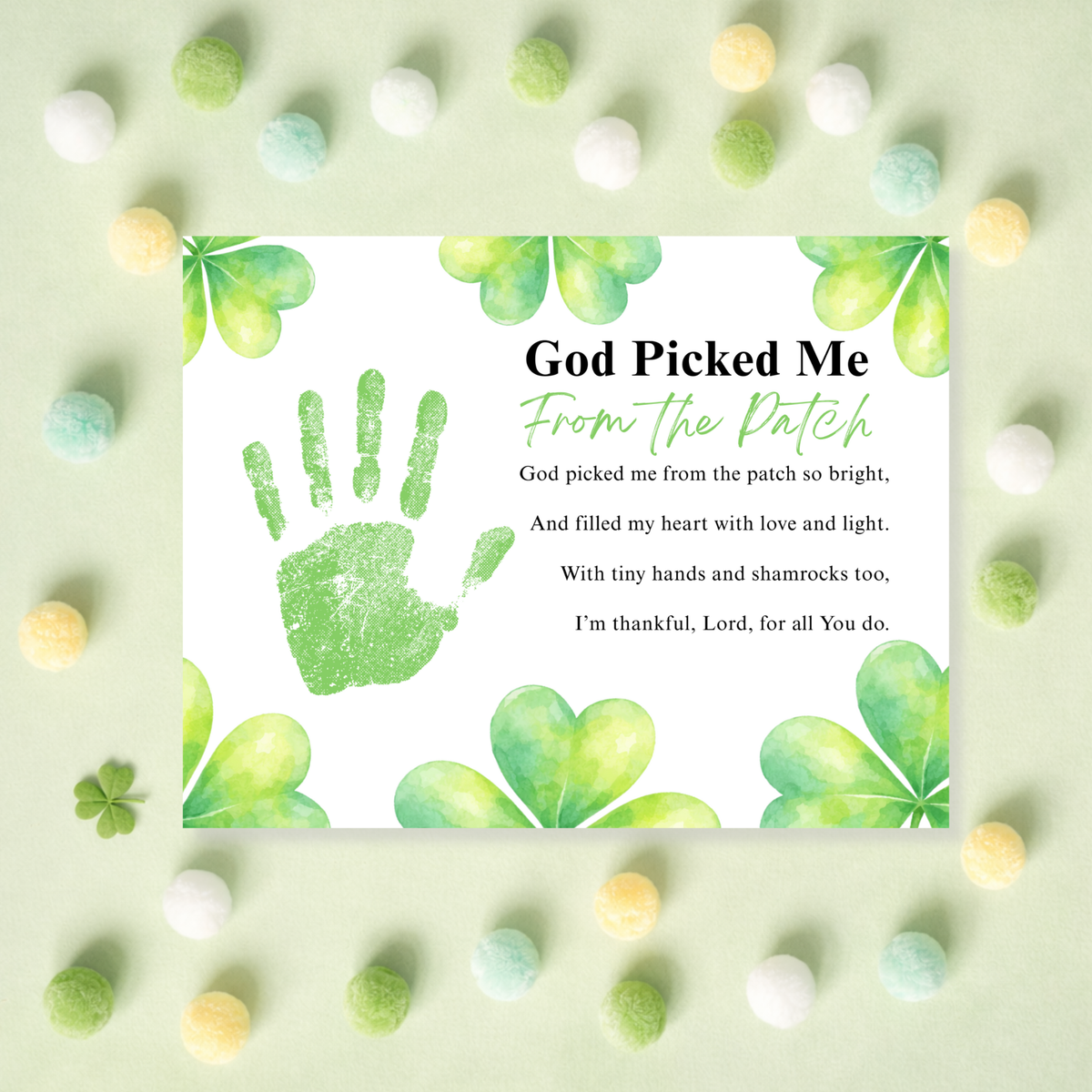 God Picked Me From the Patch Poem St. Patrick’s Day Handprint Craft Printable | Christian Shamrock Keepsake Art PDF | Faith-Based Kids Activity