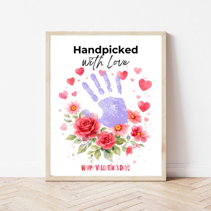 Valentine Flower Handprint Craft for Kids | Handpicked With Love Printable | Preschool Valentine Keepsake