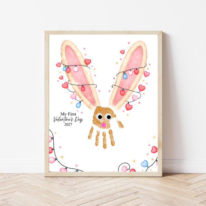 My First Valentine’s Day 2027 Bunny Handprint Craft for Baby | First Valentine Keepsake Printable