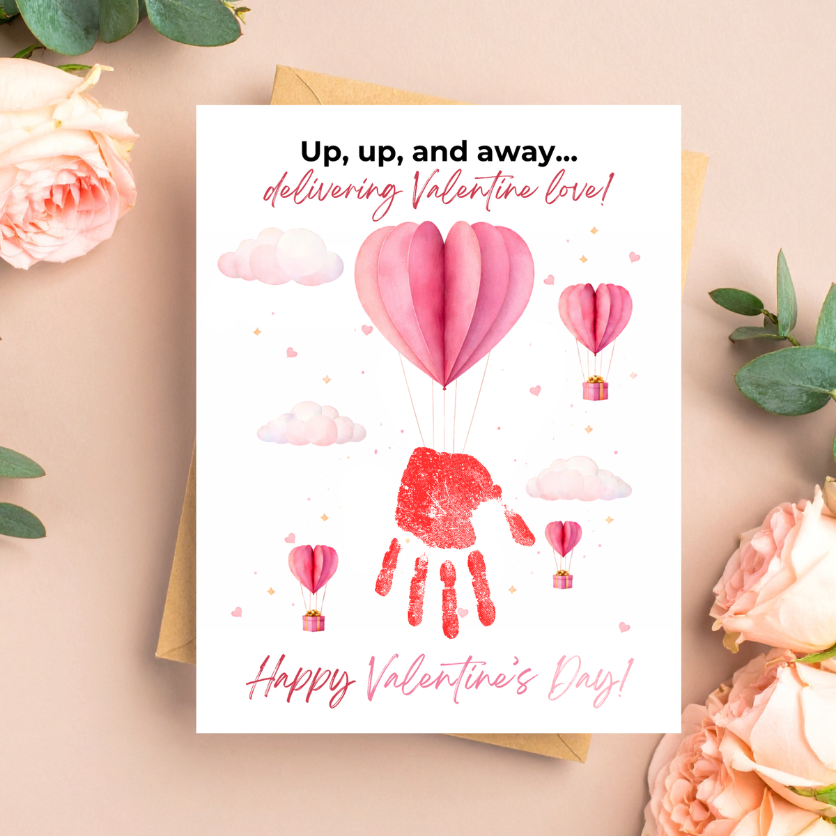 Valentine Hot Air Balloon Handprint Craft | Up Up and Away Valentine Printable for Kids
