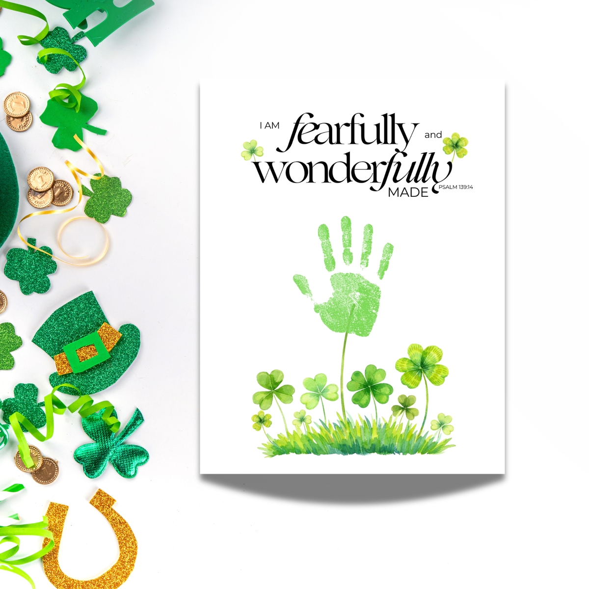 Fearfully and Wonderfully Made Handprint Craft Printable | Christian St. Patrick’s Day Keepsake Art | Psalm 139:14 Kids Activity PDF