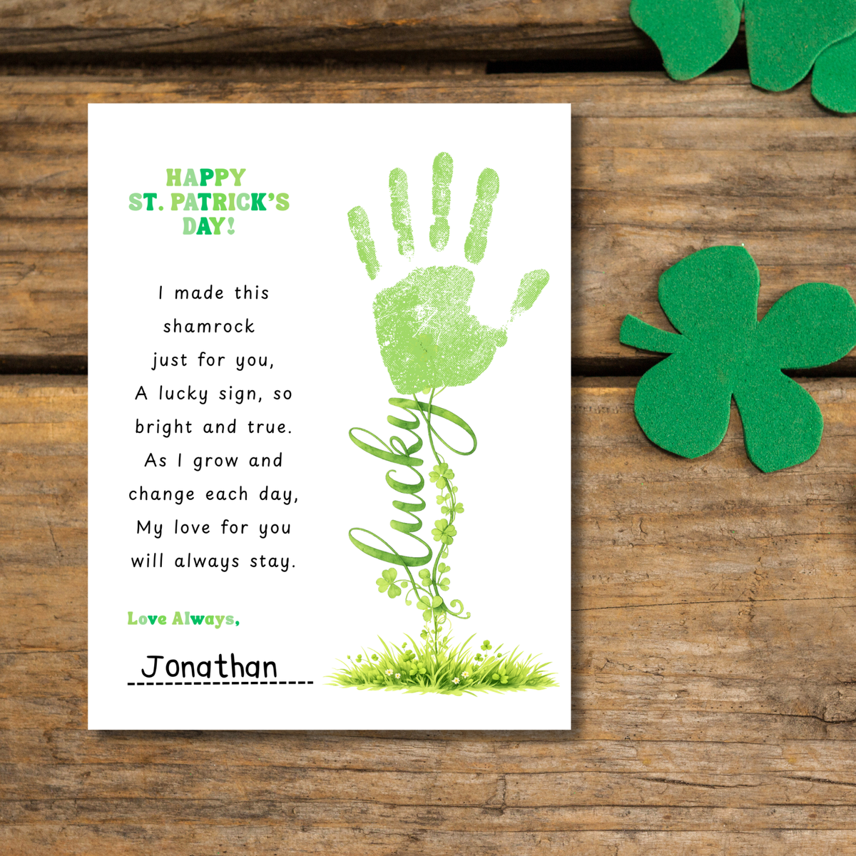 St. Patrick’s Day Handprint Craft Printable | Shamrock Poem Keepsake for Kids | Personalized St. Patrick’s Day Digital Print