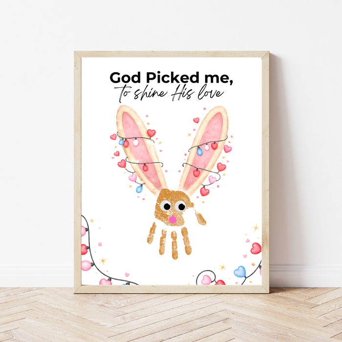 Christian Valentine Bunny Handprint Craft for Kids | God Picked Me Printable | Preschool Faith Valentine Keepsake