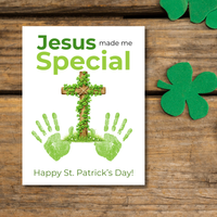 Jesus Made Me Special St. Patrick’s Day Handprint Craft Printable | Christian Shamrock Cross Keepsake Art PDF | Faith-Based Kids Activity