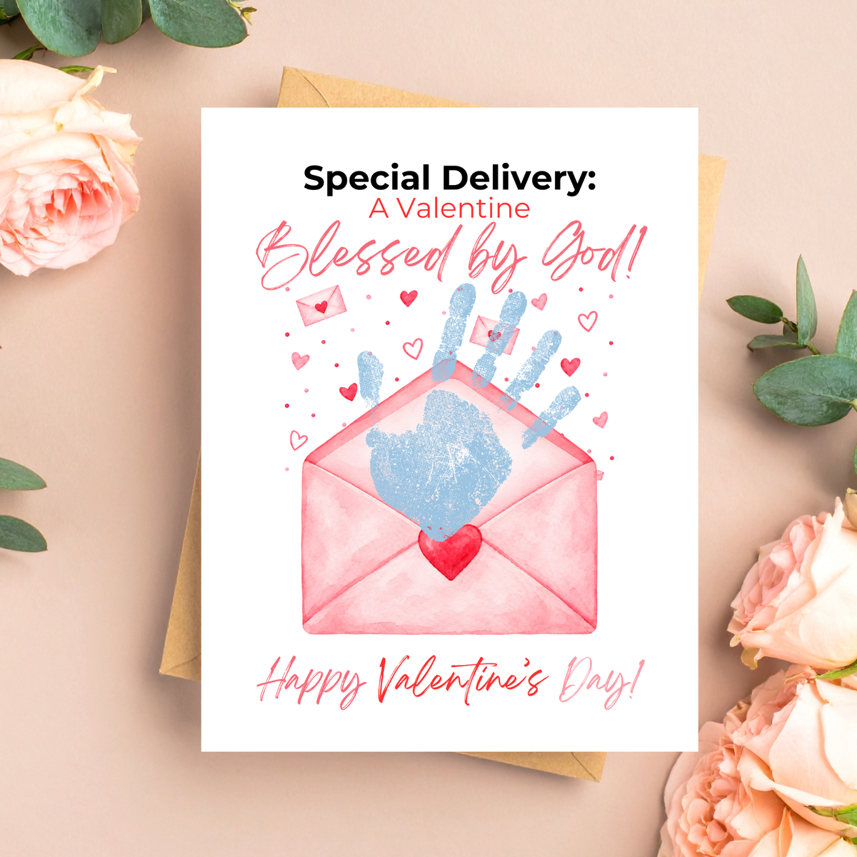Christian Valentine Envelope Handprint Craft | Blessed by God Valentine Printable Keepsake for Kids