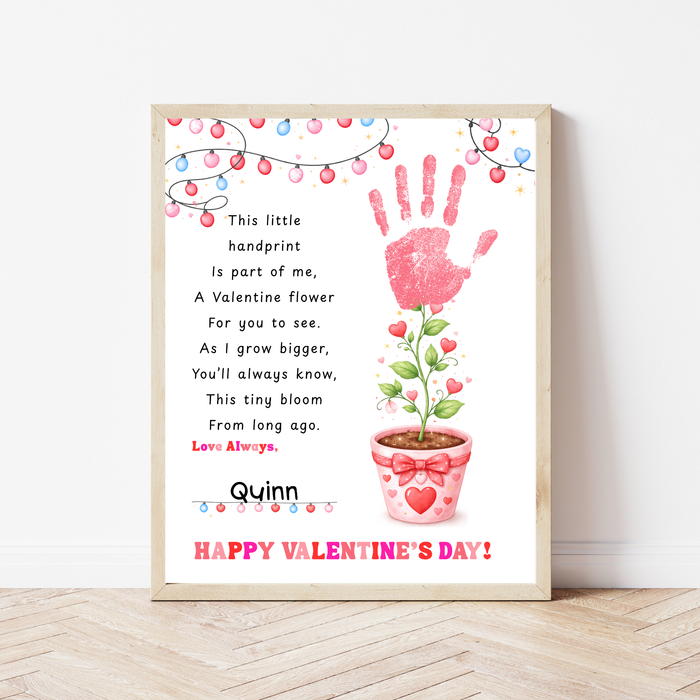 Valentine’s Day Handprint Craft Printable for Kids | Keepsake Art | Valentine Flower Design