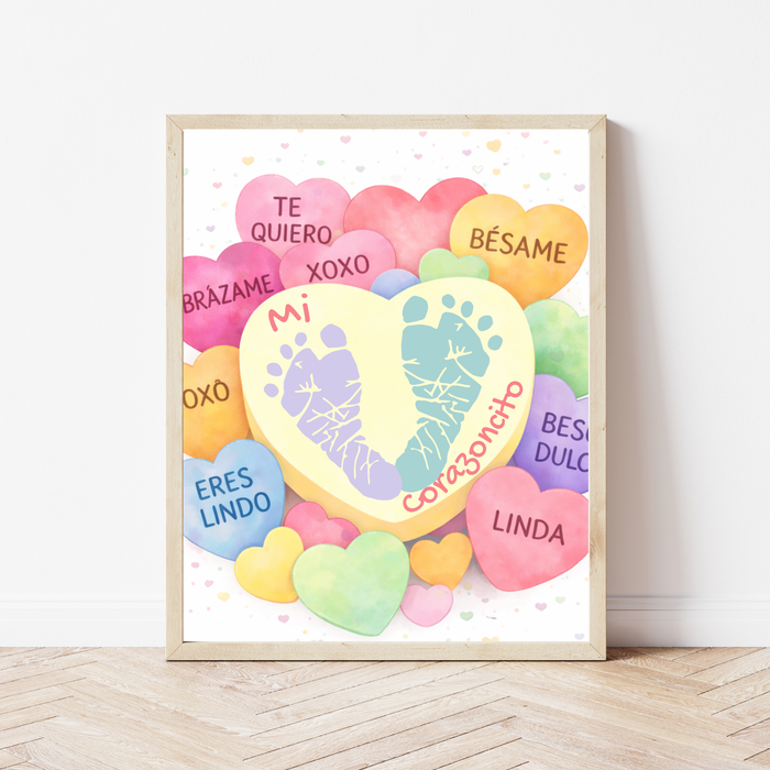 Spanish Valentine Handprint Craft for Kids | Mi Corazoncito Conversation Hearts Printable | Preschool Valentine Keepsake