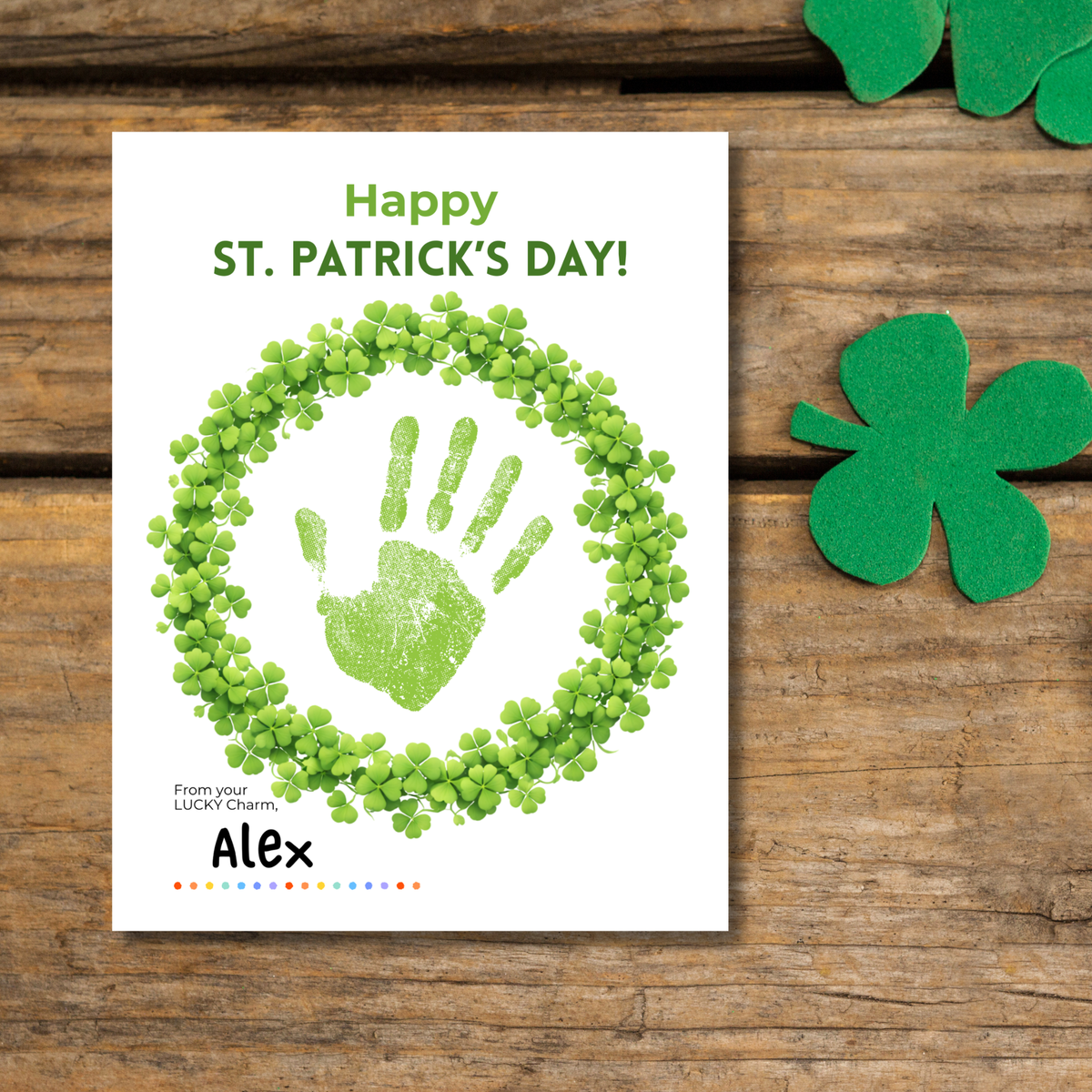 St. Patrick’s Day Handprint Craft Printable | Shamrock Wreath Keepsake Art for Kids | Personalized St. Patrick’s Day Activity PDF