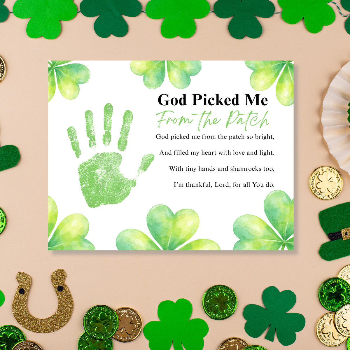 God Picked Me From the Patch Poem St. Patrick’s Day Handprint Craft Printable | Christian Shamrock Keepsake Art PDF | Faith-Based Kids Activity