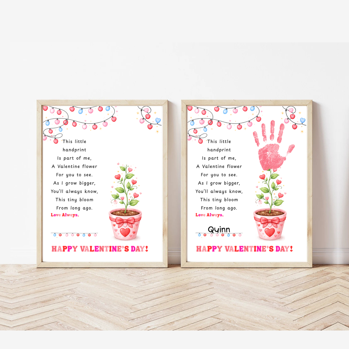 Valentine’s Day Handprint Craft Printable for Kids | Keepsake Art | Valentine Flower Design