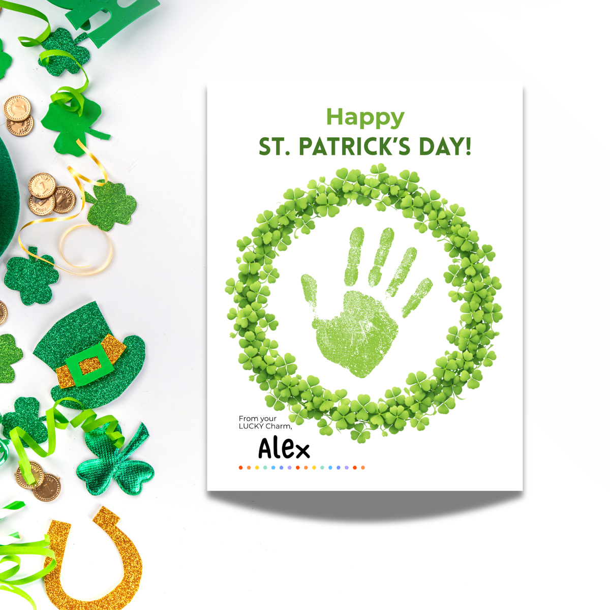 St. Patrick’s Day Handprint Craft Printable | Shamrock Wreath Keepsake Art for Kids | Personalized St. Patrick’s Day Activity PDF