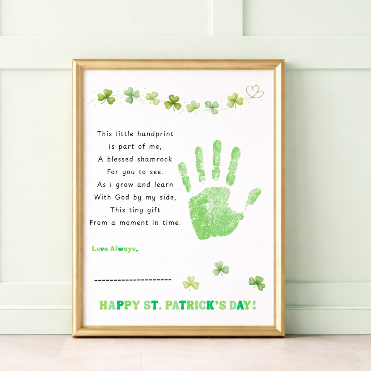 Christian Clover Poem Handprint Craft, St. Patrick’s Day Keepsake Art | Faith-Based Kids Activity PDF